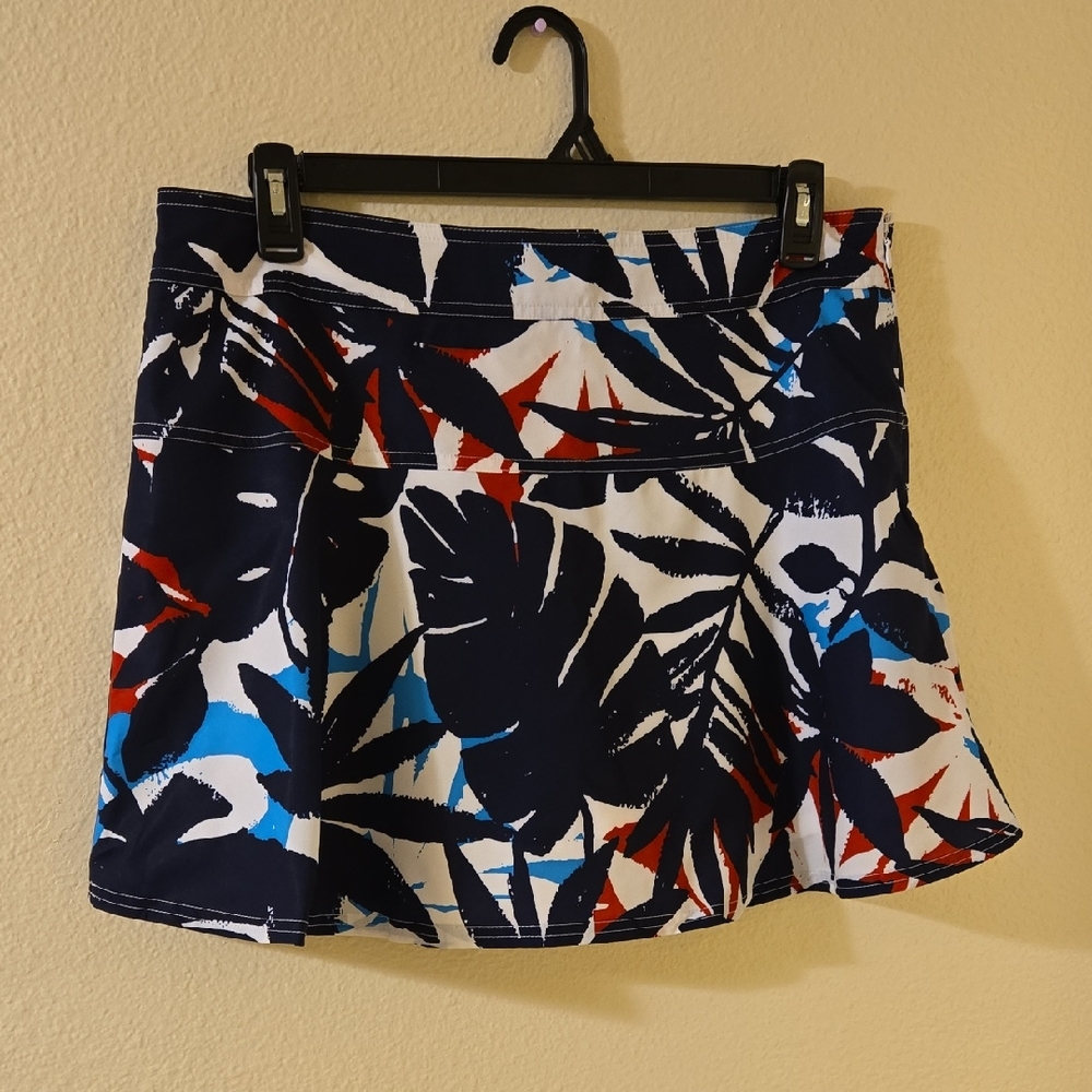 Chaps Navy and Red Tropical Print Women's Skort